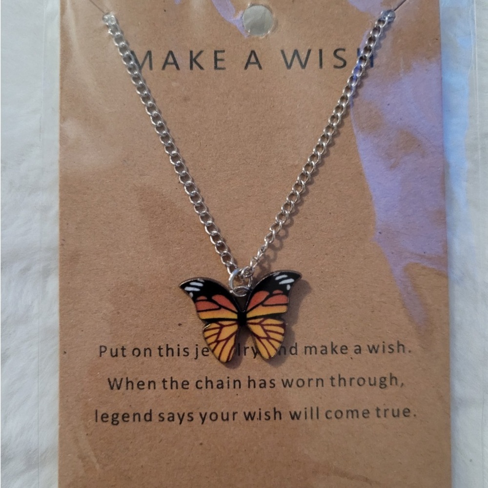 Cute little black and orange butterfly necklace